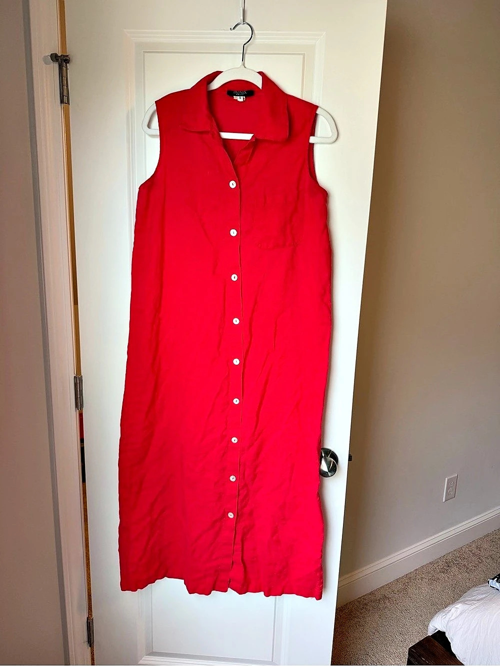VTG Ben Elle Sleeveless Collared 100% Linen Maxi Dress in Red Size Small